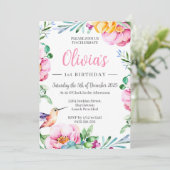 ハミングバードガールズバースデーパーティー招待状ピンク 招待状 (スタンド正面)