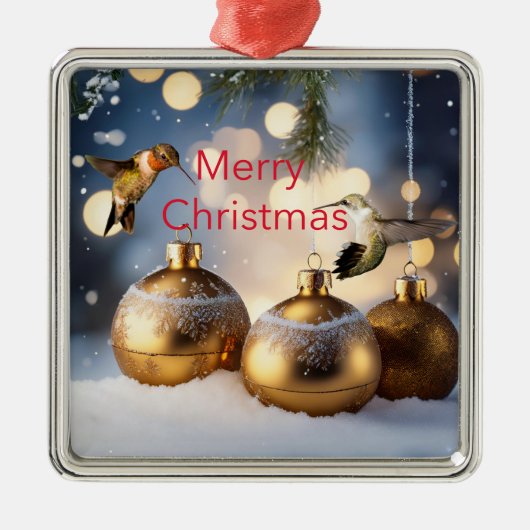 ハミングバードクリスマスカード メタルオーナメント (正面)