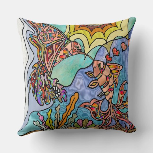 ハミングバードゴールドフィッシュリフレクションアート装飾用クッション クッション (裏面)