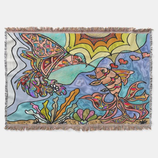 ハミングバードゴールドフィッシュ反射ファンタジー毛布 スローブランケット (正面)