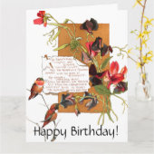 ハミングバードスイートピーフラワーズフローラポエムBデイ カード (黄色い花)