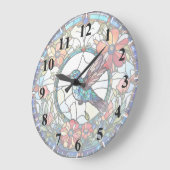 ハミングバードステンドグラス(ナンバーズ付き)鳥 ラージ壁時計 (傾斜)