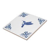 ハミングバードデルフトブルーとホワイトコーナー タイル (側面)