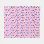 ハミングバードトリオピンク背景 フリースブランケット (正面(横))