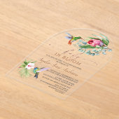 ハミングバードトロピカルフラワーズガールベビーイン開花 アクリル招待状 (レイダウン)