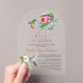 ハミングバードトロピカルフラワーズガールベビーイン開花 アクリル招待状 (インサイチュ (ポータブル))