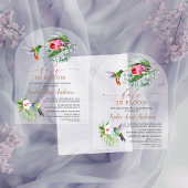 ハミングバードトロピカルフラワーズガールベビーイン開花 アクリル招待状