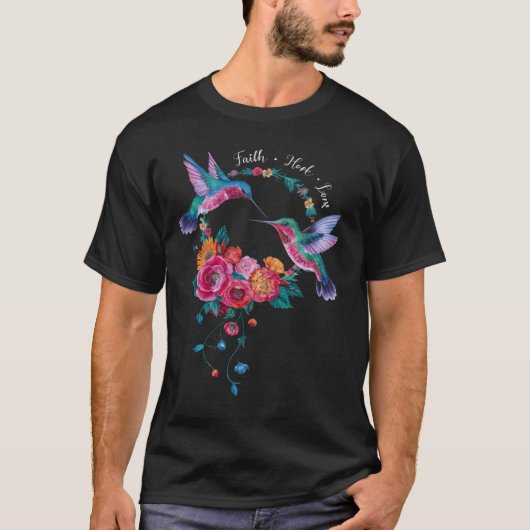 ハミングバードネクタールウィングプルーム花4 Tシャツ (正面)