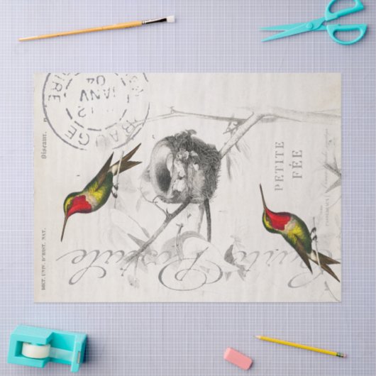 ハミングバードネストヴィンテージフランスのポストマークの分離 薄葉紙 (クラフト)