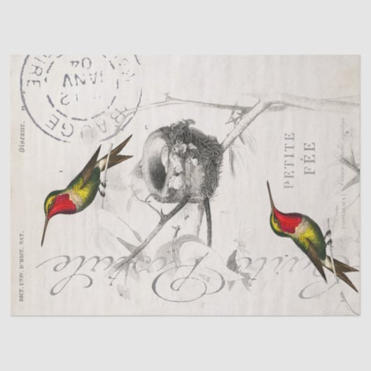 ハミングバードネストヴィンテージフランスのポストマークの分離 薄葉紙 (正面)