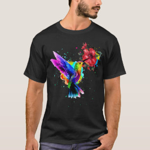 ハミングバードハイビスカスウォーターカラーフローラプレミアム Tシャツ