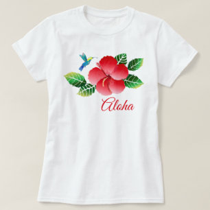ハミングバードハイビスカスハワイアントロピカルフローラ Tシャツ
