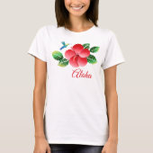 ハミングバードハイビスカスハワイアントロピカルフローラ Tシャツ (正面)