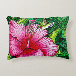 ハミングバードハイビスカス絵を描の水彩色 アクセントクッション