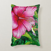 ハミングバードハイビスカス絵を描の水彩色 アクセントクッション (正面(垂直))