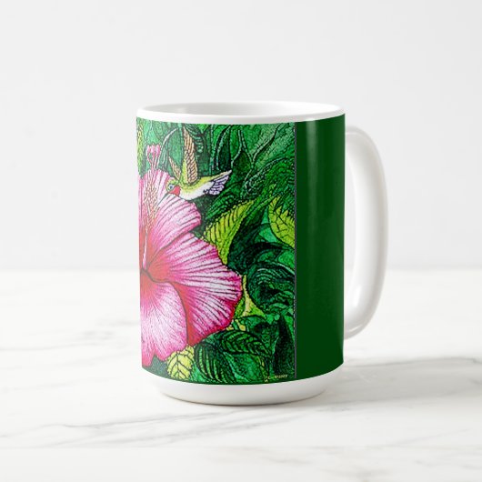 ハミングバードハイビスカス絵を描の水彩色 コーヒーマグカップ (正面右)
