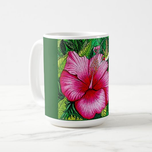 ハミングバードハイビスカス絵を描の水彩色 コーヒーマグカップ