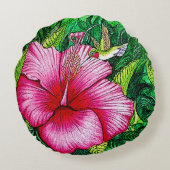 ハミングバードハイビスカス絵を描の水彩色 ラウンドクッション (裏面)