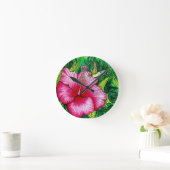 ハミングバードハイビスカス絵を描の水彩色 ラウンド壁時計 (ホーム)