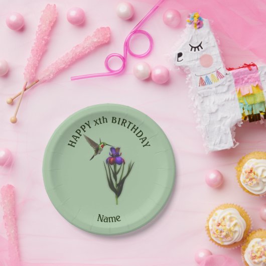ハミングバードハッピーバースデー パーソナライズされた ペーパープレート (パーティー)