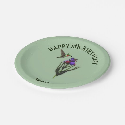 ハミングバードハッピーバースデー パーソナライズされた ペーパープレート (アングル)