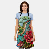 ハミングバードバラステンドグラススタイル エプロン (着用した状態)