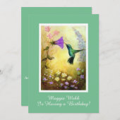 ハミングバードバースデーパーティーの招待状(緑) 招待状 (正面/裏面)