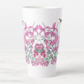 ハミングバードバーズピンクガーデンフラワーズラテマグカップ カフェラテマグ (正面)
