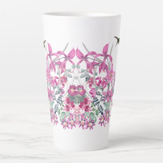 ハミングバードバーズピンクガーデンフラワーズラテマグカップ カフェラテマグ (正面)