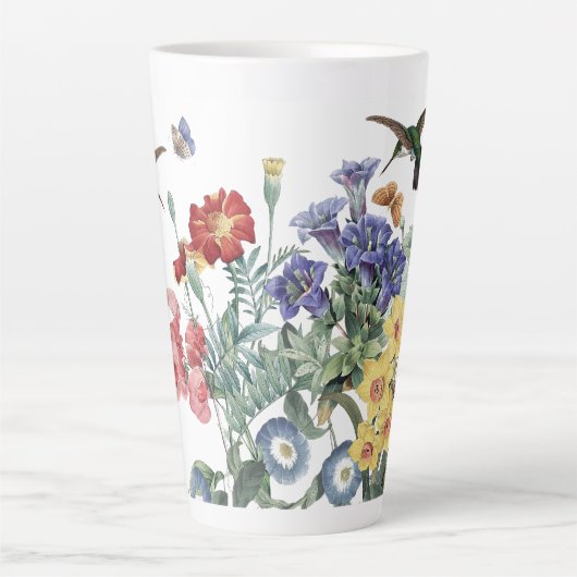 ハミングバードバードバタフライガーデンフラワーラテマグカップ カフェラテマグ (正面)