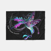 ハミングバードパープルブルーリボン自殺防止 フリースブランケット (正面(横))