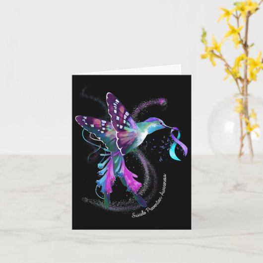 ハミングバードパープルリボン自殺防止アウェア カード (黄色い花)