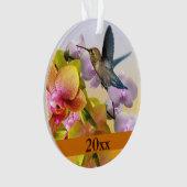 ハミングバードパープル薄紫イエローピンクオーキッド オーナメント (正面)