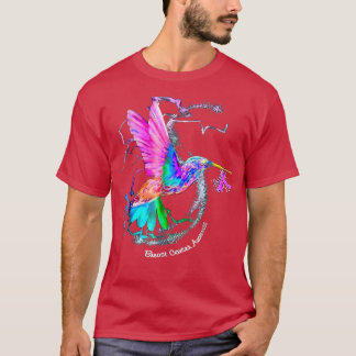 ハミングバードヒマワリピンクリボン乳癌Aw Tシャツ