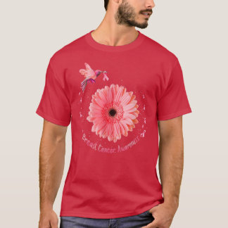 ハミングバードヒマワリピンクリボン乳癌Aw Tシャツ