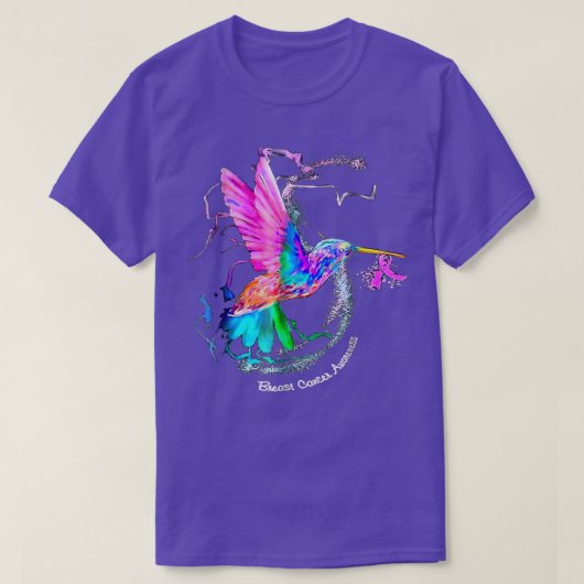 ハミングバードヒマワリピンクリボン乳癌Aw Tシャツ (デザイン正面)