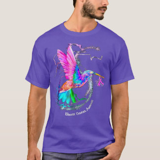 ハミングバードヒマワリピンクリボン乳癌Aw Tシャツ