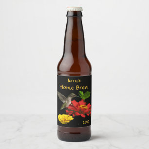 ハミングバードビールラベル付き赤いガーデンフラワー ビールラベル