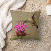 ハミングバードピンクの花グレーの背景 クッション (ブランケット)