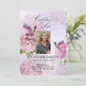 ハミングバードピンクアジサイお祝いオブ・ライフ 招待状 (スタンド正面)