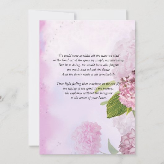 ハミングバードピンクアジサイお祝いオブ・ライフ 招待状 (裏面)