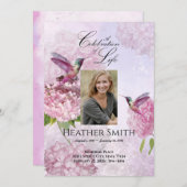 ハミングバードピンクアジサイお祝いオブ・ライフ 招待状 (正面/裏面)