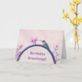 ハミングバードピンクアート誕生日カード カード (黄色い花)