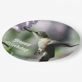 ハミングバードピンクフローラワイルドライフフォト誕生日 ペーパープレート (アングル)