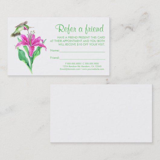 ハミングバードフラワーは友人の名刺を参照する 紹介カード (正面/裏面)