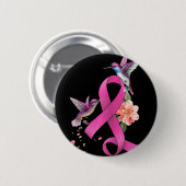 ハミングバードフラワーピンクリボン乳がん認識 缶バッジ (正面&裏面)