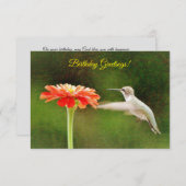 ハミングバードフラワー誕生日カード 招待状 (正面/裏面)