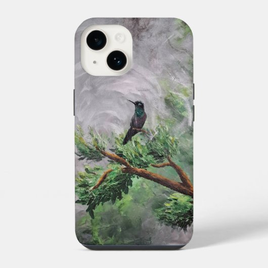 ハミングバードフリーブランチに止まる iPhoneケース (裏面)