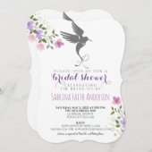 ハミングバードフローラエレガント薄紫ブライダルシャワー 招待状 (正面/裏面)