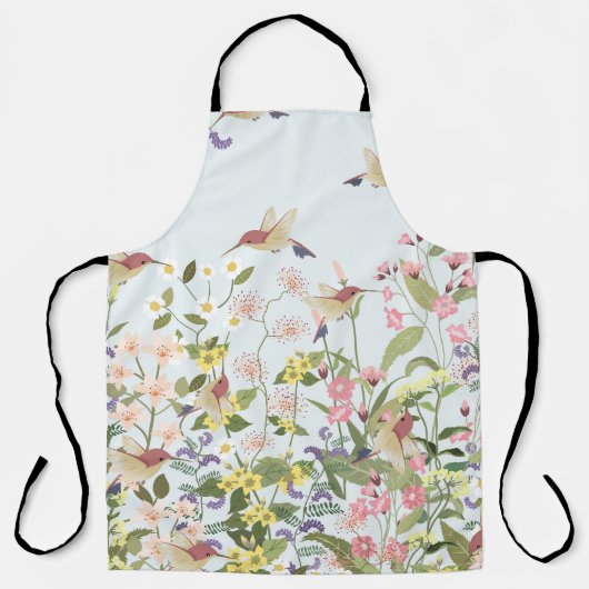 ハミングバードフローラガーデンヴィンテージイラストレーション エプロン (正面)